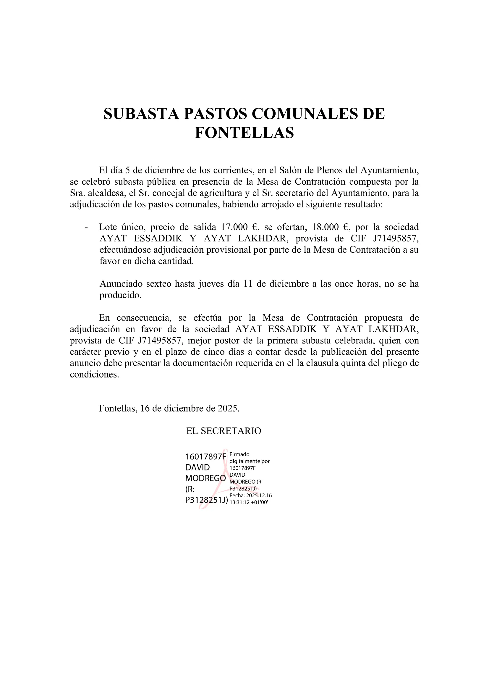 Propuesta de adjudiciación previa