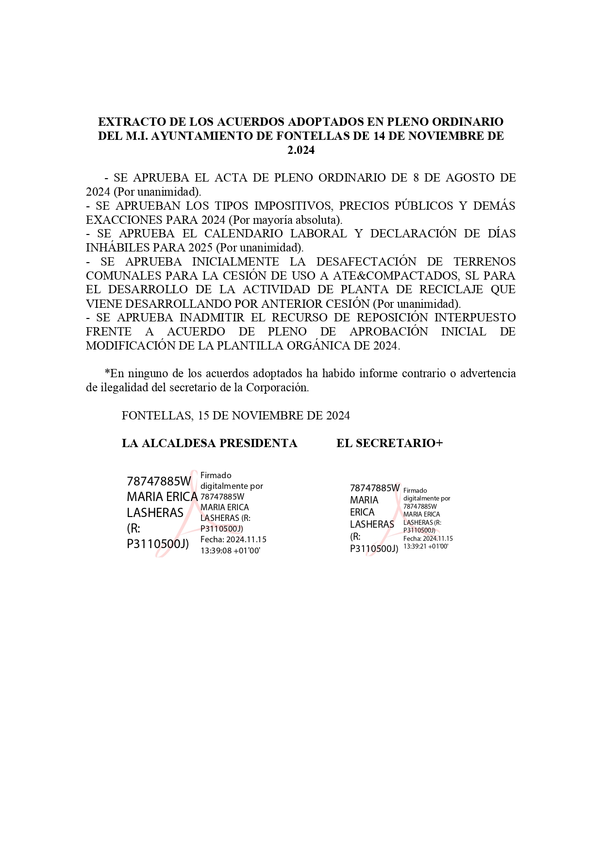 EXTRACTO ACUERDOS DE PLENO