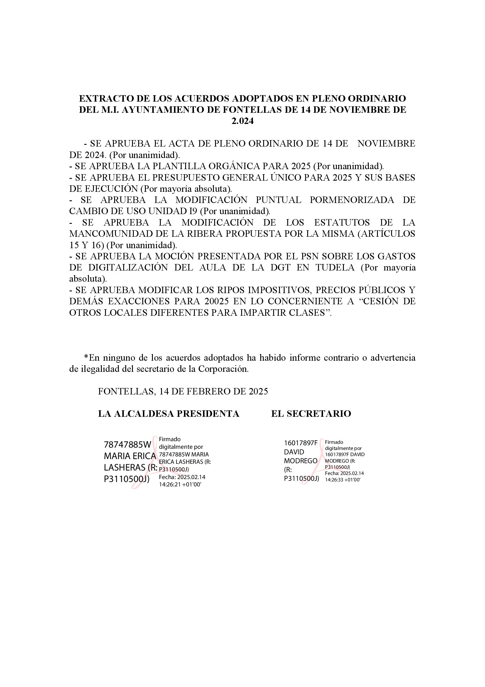 EXTRACTO ACUERDOS DE PLENO