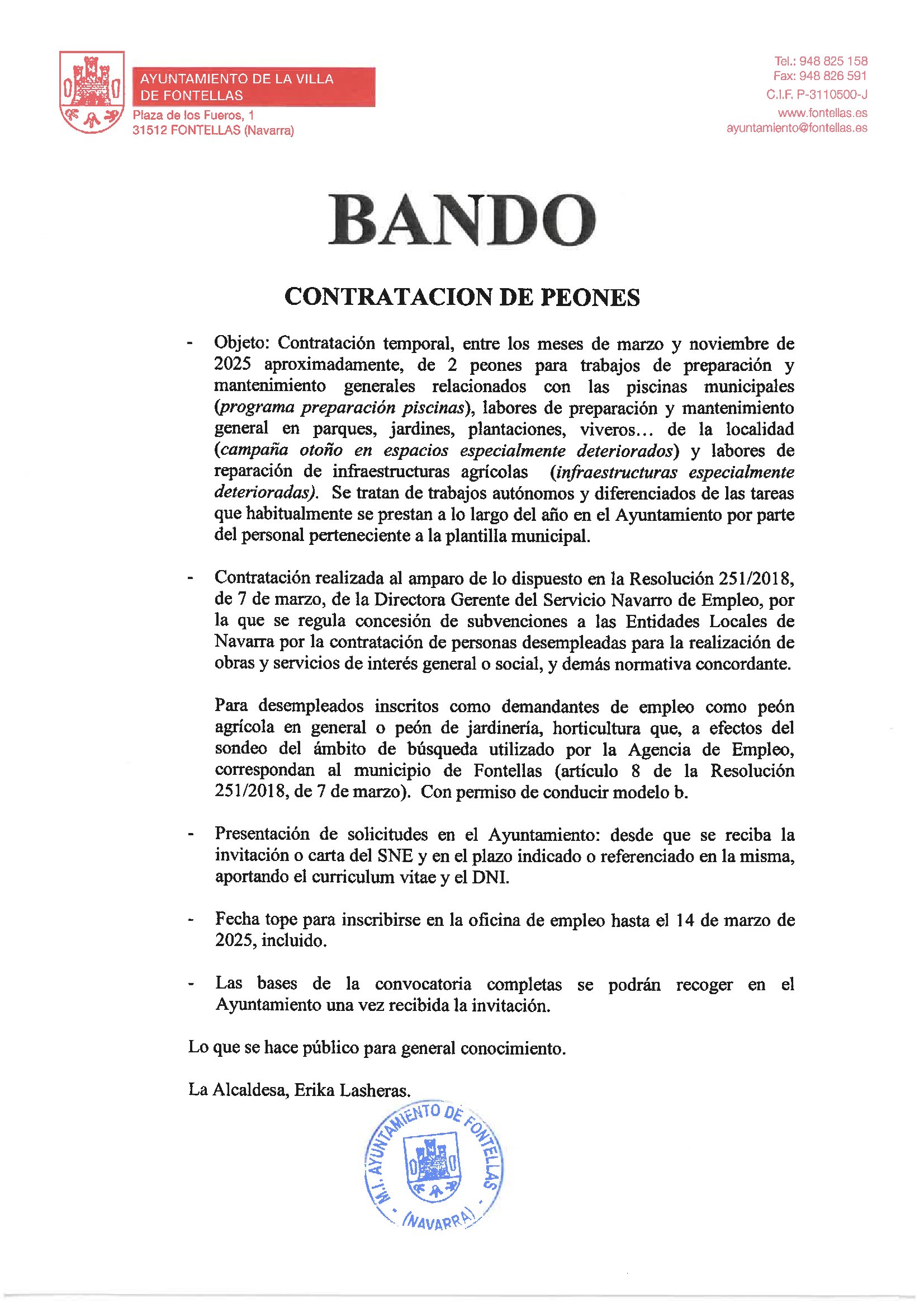 BANDO Contratación Peones