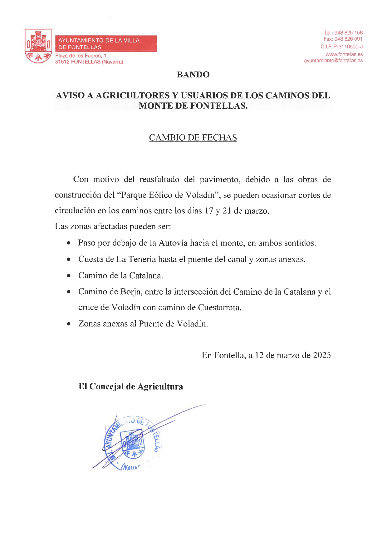 BANDO cambio fechas
