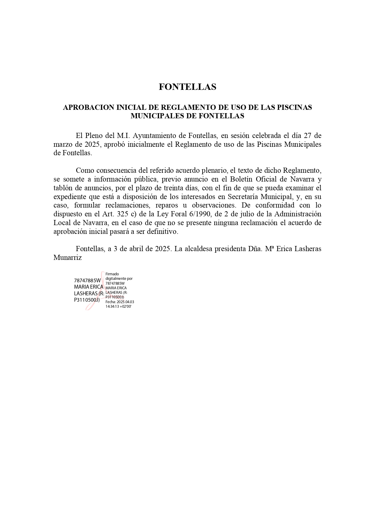 ANUNCIO APROBINIC REGLAMENTO