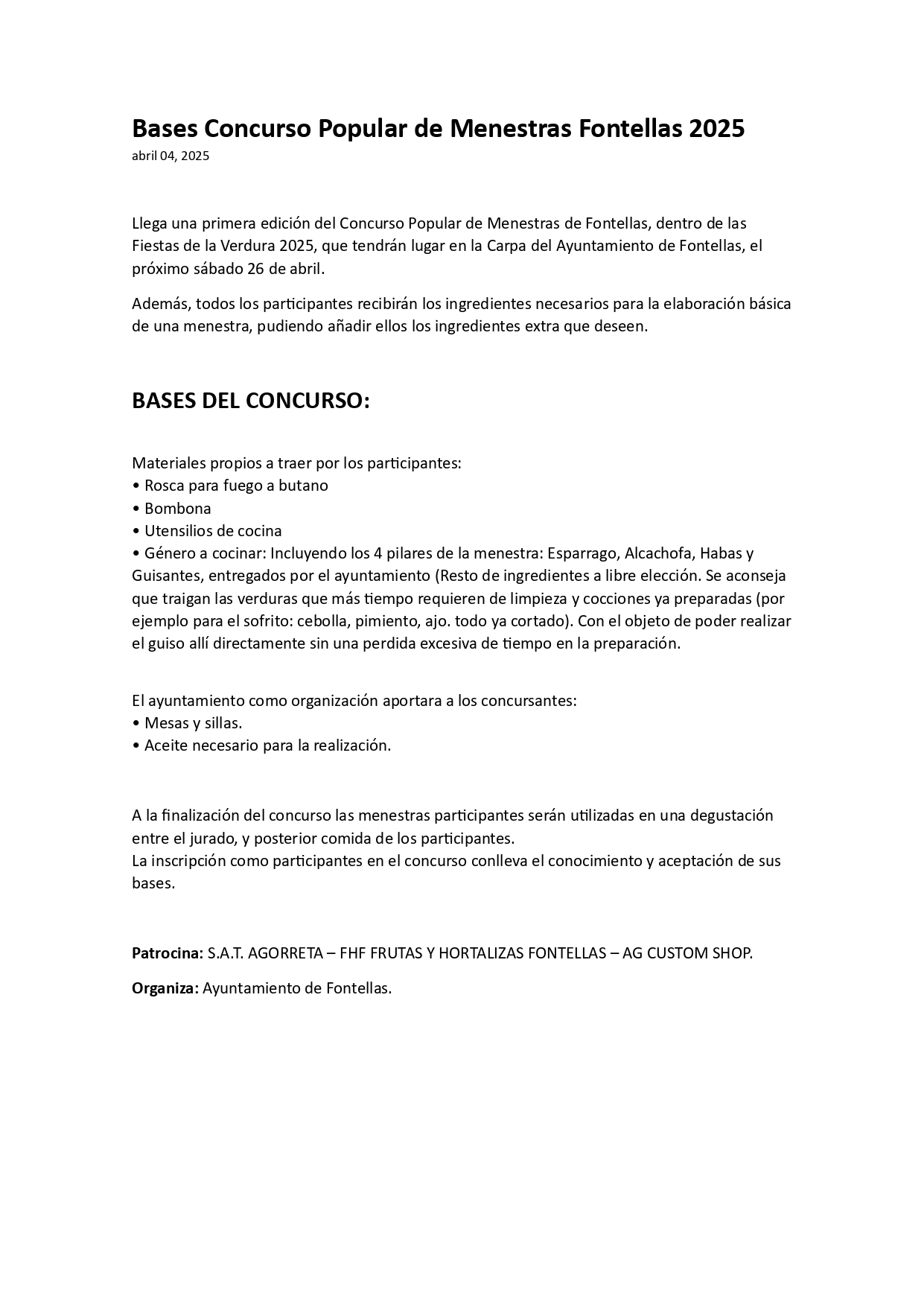 Bases Concurso Popular de Menestras Fontellas 2025