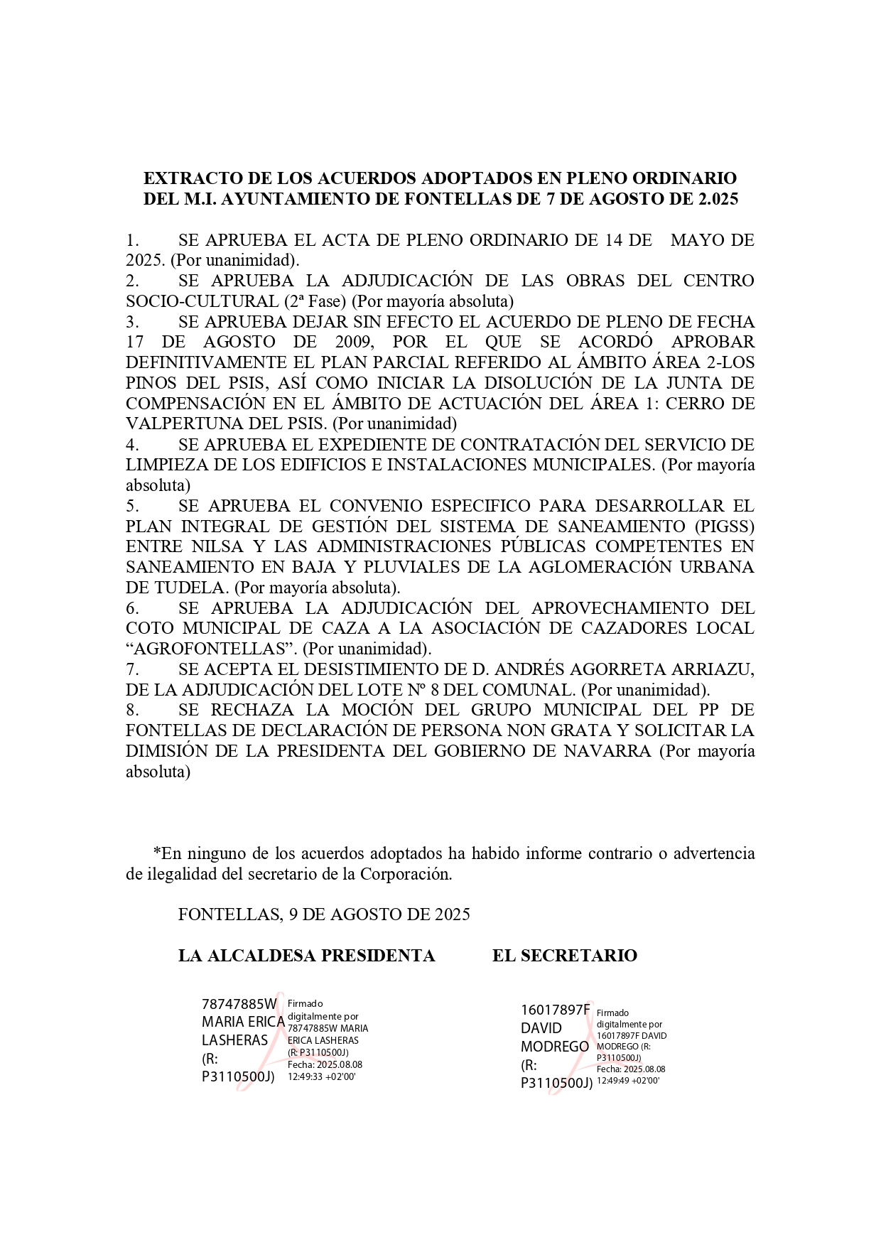 EXTRACTO ACUERDOS DE PLENO