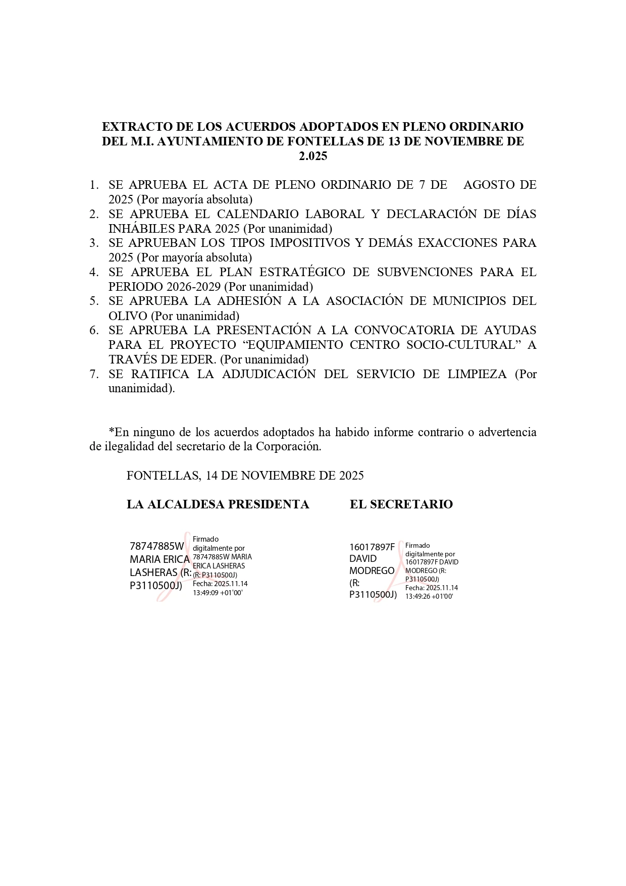 EXTRACTO ACUERDOS DE PLENO