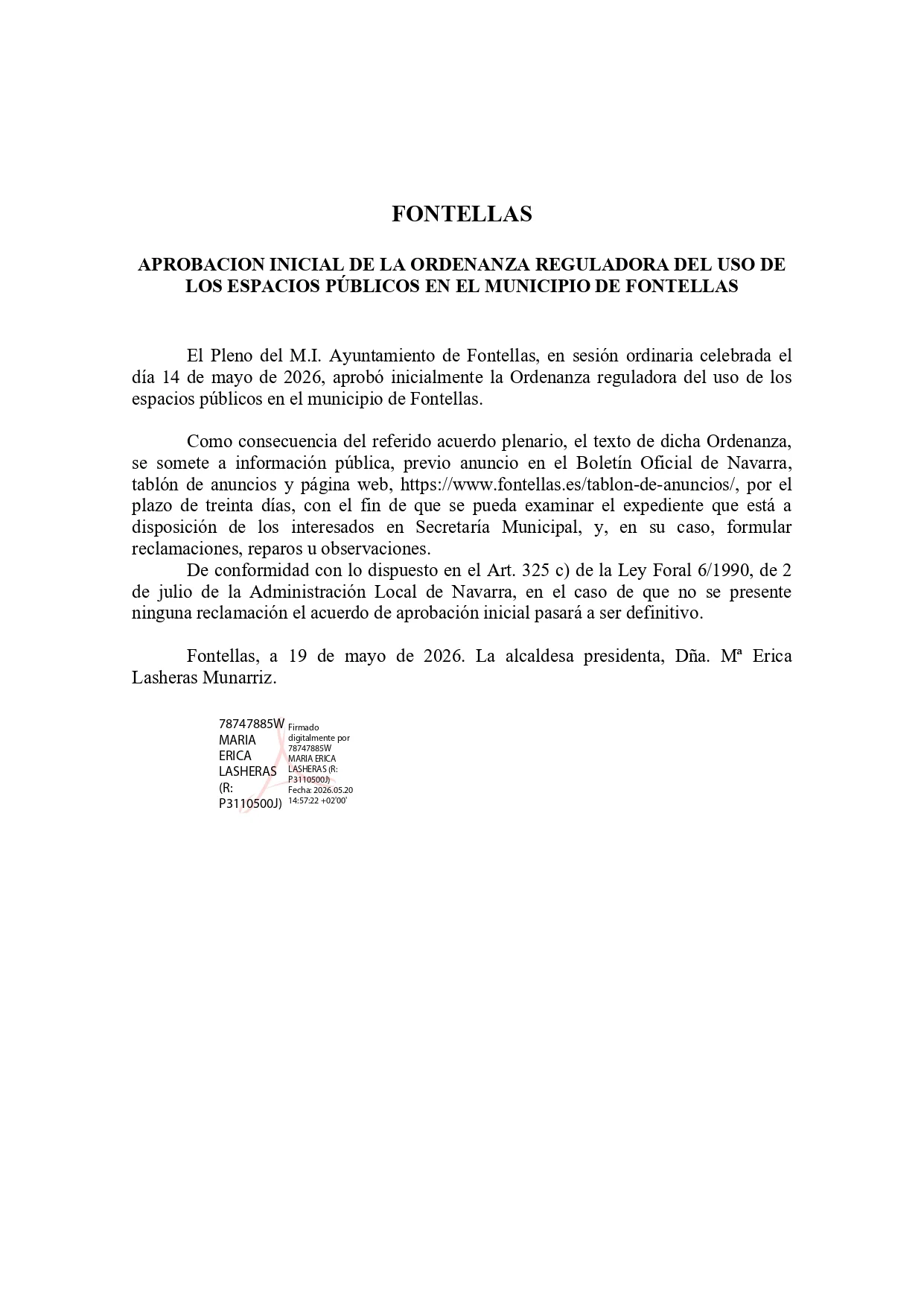 ANUNCIO APROBACION ORDENANZA
