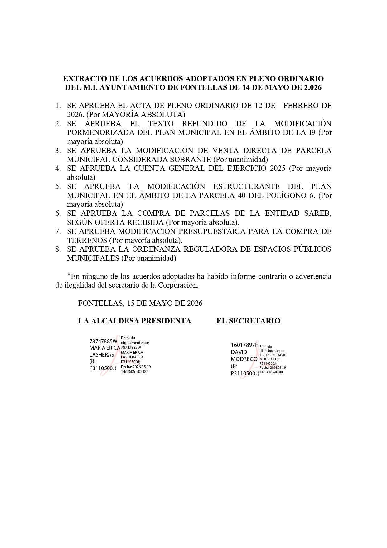 EXTRACTO ACUERDOS DE PLENO