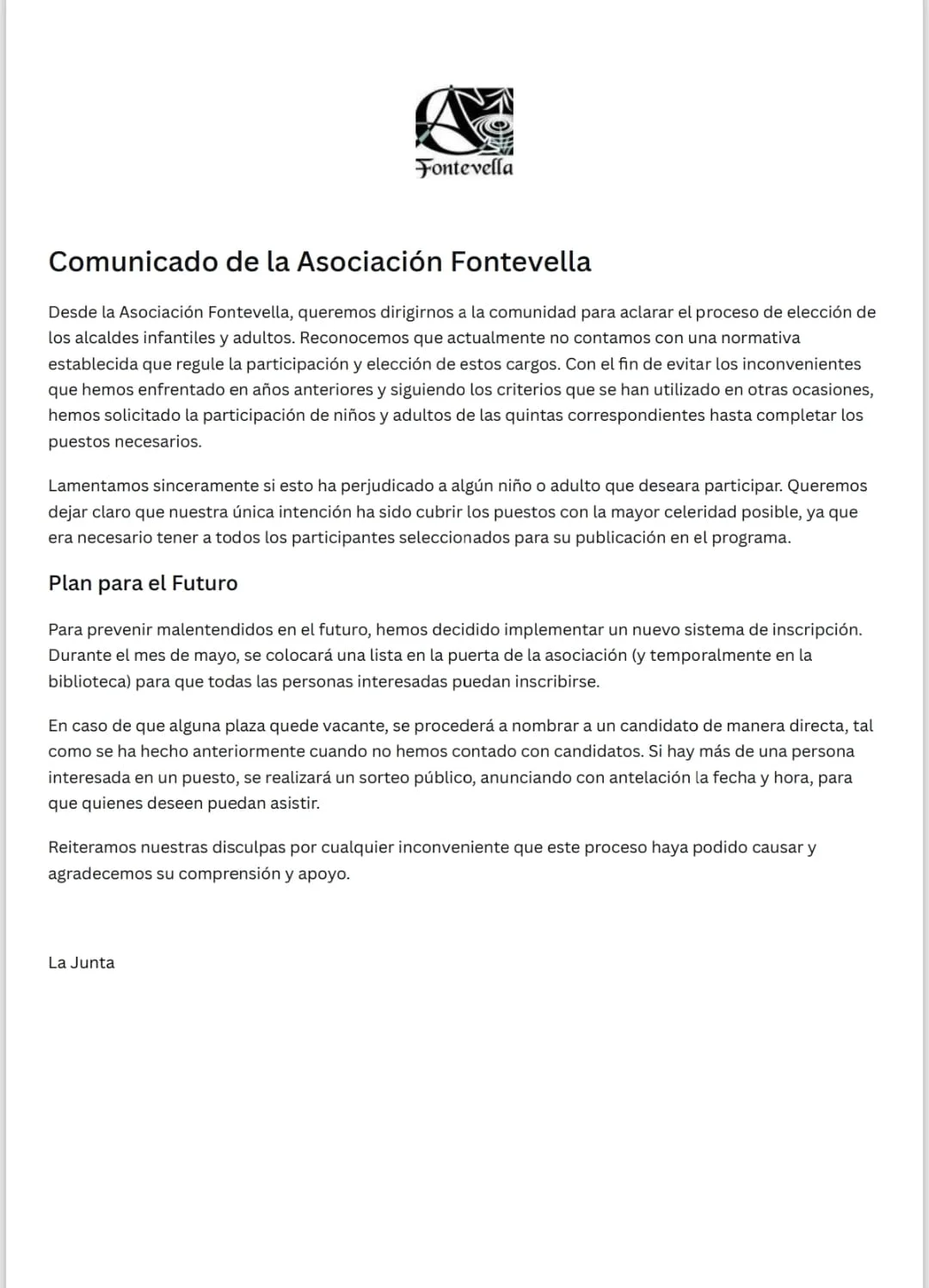 Comunicado Fontevella
