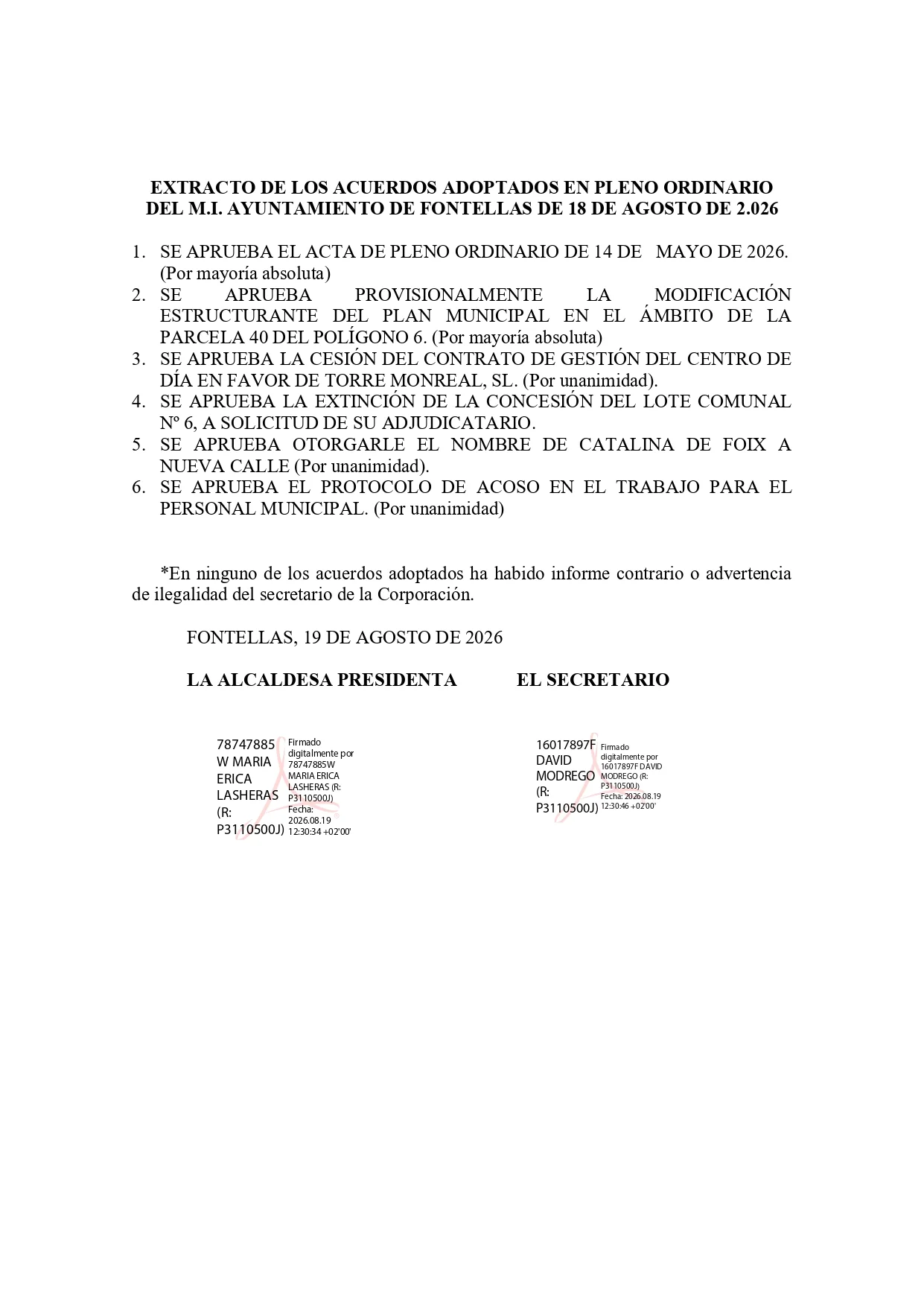 EXTRACTO ACUERDOS DE PLENO 18 agosto 2026